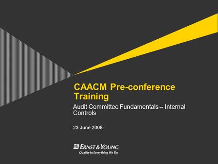 CAACM Pre-conference Training Audit Committee Fundamentals – Internal Controls 23 June 2008.