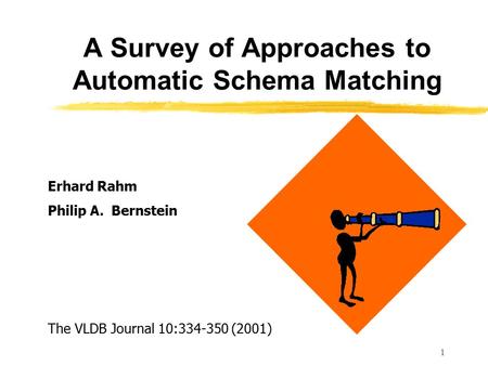 1 A Survey of Approaches to Automatic Schema Matching Erhard Rahm Philip A. Bernstein The VLDB Journal 10:334-350 (2001)