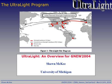 GNEW 2004 CERN, Geneva, Switzerland March 16th, 2004Shawn McKee The UltraLight Program UltraLight: An Overview for GNEW2004 Shawn McKee University of Michigan.