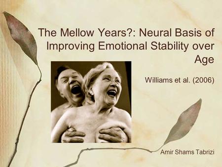 The Mellow Years?: Neural Basis of Improving Emotional Stability over Age Williams et al. (2006) Amir Shams Tabrizi.