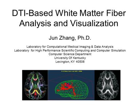 DTI-Based White Matter Fiber Analysis and Visualization Jun Zhang, Ph.D. Laboratory for Computational Medical Imaging & Data Analysis Laboratory for High.