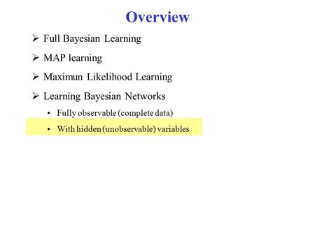Overview Full Bayesian Learning MAP learning