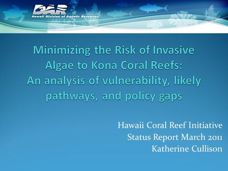 Hawaii Coral Reef Initiative Status Report March 2011 Katherine Cullison.