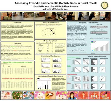 Distribution of Tau Distances Assessing Episodic and Semantic Contributions in Serial Recall Pernille Hemmer, Brent Miller & Mark Steyvers University of.