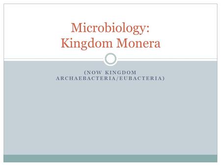(NOW KINGDOM ARCHAEBACTERIA/EUBACTERIA) Microbiology: Kingdom Monera.