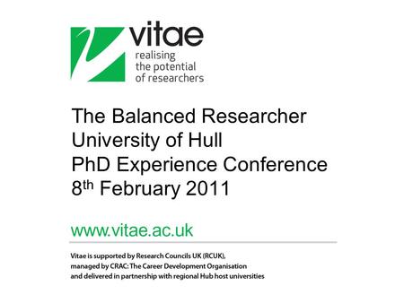 The Balanced Researcher University of Hull PhD Experience Conference 8 th February 2011.