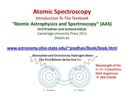 Atomic Spectroscopy Introduction To The Textbook “Atomic Astrophysics and Spectroscopy” (AAS) Anil Pradhan and Sultana Nahar Cambridge University Press.