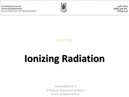 (31 p.780) Ionizing Radiation