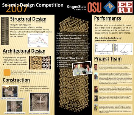 2007 Seismic Design Competition Triangular framing system Continuous members wherever possible Many redundant connections – provides ductility Utilizes.