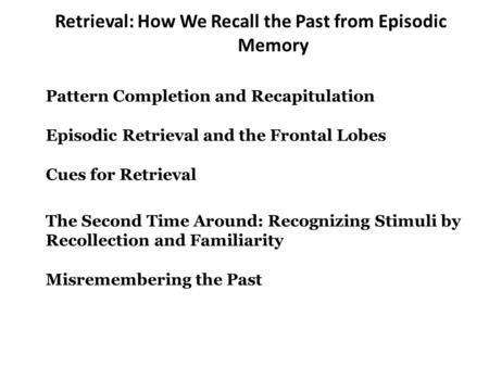 Retrieval: How We Recall the Past from Episodic Memory