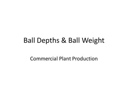 Ball Depths & Ball Weight Commercial Plant Production.