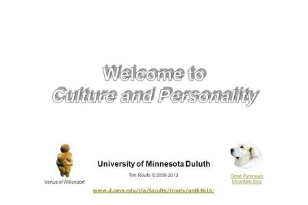 Www.d.umn.edu/cla/faculty/troufs/anth4616/ Venus of Willendorf Great Pyrenean Mountain Dog University of Minnesota Duluth Tim Roufs’ © 2009-2013.