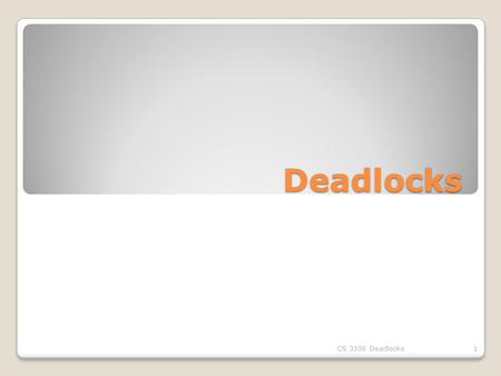 Deadlocks CS 3100 Deadlocks1. The Deadlock Problem A set of blocked processes each holding a resource and waiting to acquire a resource held by another.