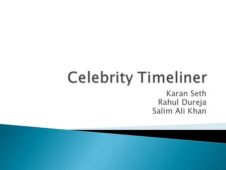 Karan Seth Rahul Dureja Salim Ali Khan.  Generate Year based timelines for celebrities.  Freely available Wikipedia datasets are being used.  Sax parser.