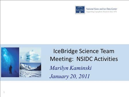 IceBridge Science Team Meeting: NSIDC Activities Marilyn Kaminski January 20, 2011 1.
