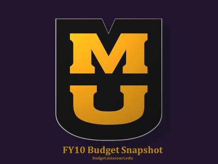 FY10 Budget Snapshot budget.missouri.edu. MU Funding Sources Fiscal Year 2010 *See the following slide for detail General Operating Funds483,136,98327%