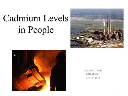 Cadmium Levels in People Matthew Marah CHEM 4101 Dec. 9 th, 2011 1.