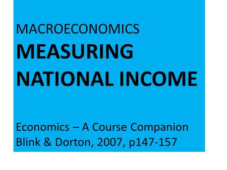 MEASURING NATIONAL INCOME