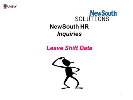 1 NewSouth HR Inquiries Leave Shift Data. 2 Select New South HR by a left mouse click once on NewSouth HR icon.
