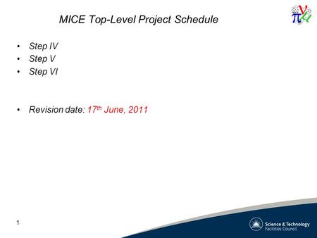 MICE Top-Level Project Schedule Step IV Step V Step VI Revision date: 17 th June, 2011 1.