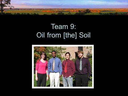 Team 9: Oil from [the] Soil. Our [Chemical Engineering] Team: Brooke Buikema Stephen Gabbadon Mike Workman Hwok-Chuen Lee.