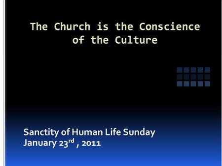 Sanctity of Human Life Sunday January 23 rd, 2011.