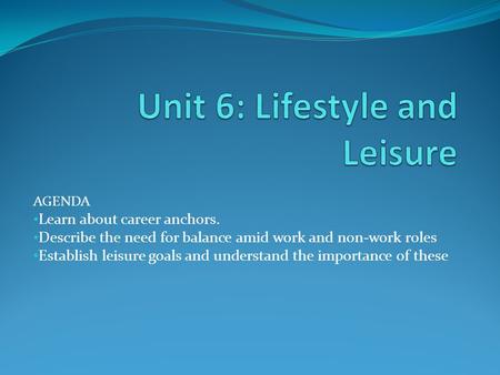 Unit 6: Lifestyle and Leisure