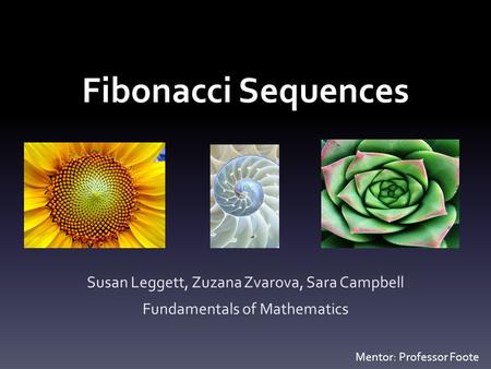Fibonacci Sequences Susan Leggett, Zuzana Zvarova, Sara Campbell