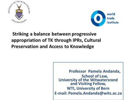 Professor Pamela Andanda, School of Law, University of the Witwatersrand and Visiting Fellow, WTI, University of Bern