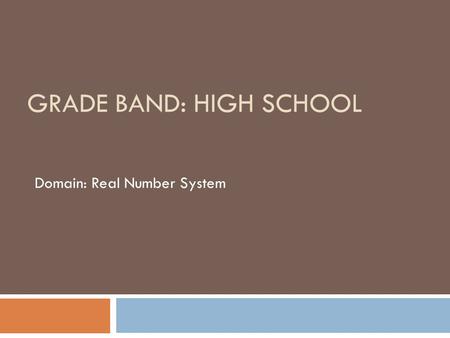 GRADE BAND: HIGH SCHOOL Domain: Real Number System.