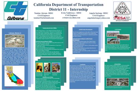 California Department of Transportation District 11 - Internship Angela Inciong- SDSU Civil Engineer Tamina Akram- SDSU Civil Engineer.