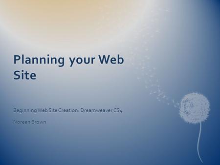 Planning your Web Site Beginning Web Site Creation: Dreamweaver CS4 Noreen Brown.