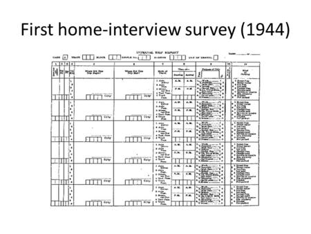First home-interview survey (1944). Gravity model 3 1 2 4 5 Where do the trips produced in TAZ 3 go? ? ? ? ?