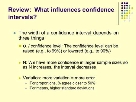 Review: What influences confidence intervals?