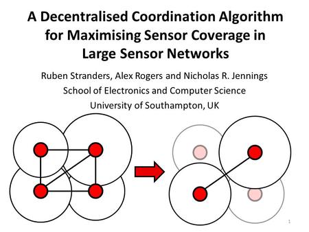 A Decentralised Coordination Algorithm for Maximising Sensor Coverage in Large Sensor Networks Ruben Stranders, Alex Rogers and Nicholas R. Jennings School.