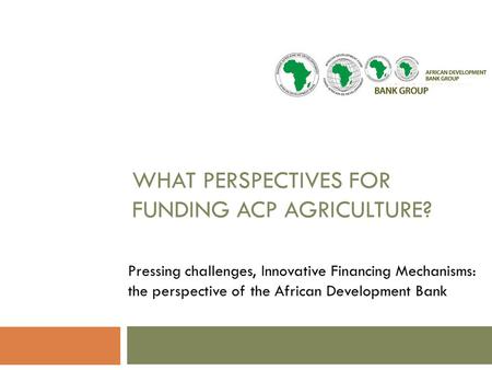 WHAT PERSPECTIVES FOR FUNDING ACP AGRICULTURE? Pressing challenges, Innovative Financing Mechanisms: the perspective of the African Development Bank.