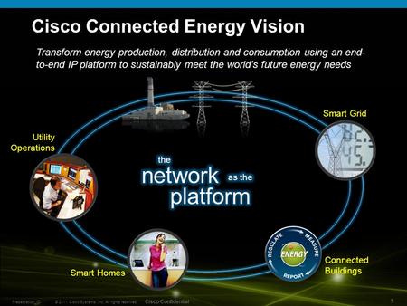 © 2011 Cisco Systems, Inc. All rights reserved. Cisco Confidential Presentation_ID 1 Cisco Connected Energy Vision Utility Operations Connected Buildings.