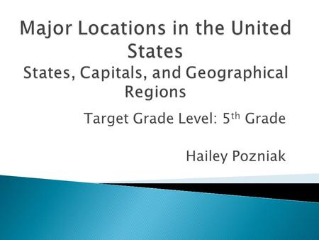 Target Grade Level: 5 th Grade Hailey Pozniak.  Locations of fifty states  Capitals of the fifty states  Their geographical regions  Other important.
