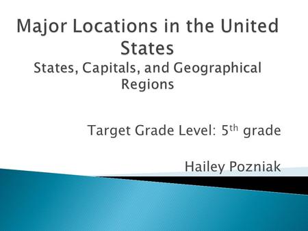 Target Grade Level: 5 th grade Hailey Pozniak.  To provide knowledge to students of where each of the fifty states are located, what their capital is,