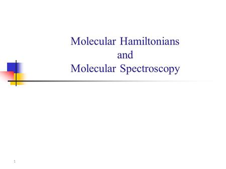 1 Molecular Hamiltonians and Molecular Spectroscopy.