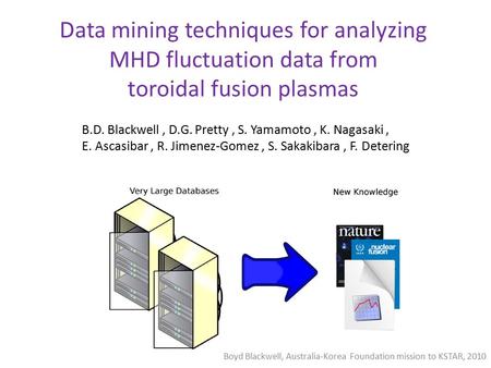 Data mining techniques for analyzing MHD fluctuation data from toroidal fusion plasmas ) B.D. Blackwell, D.G. Pretty, S. Yamamoto, K. Nagasaki, E. Ascasibar,