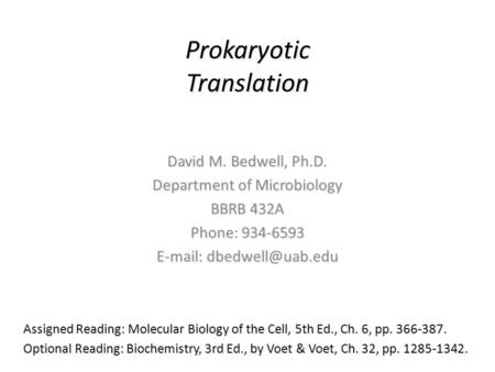 Prokaryotic Translation
