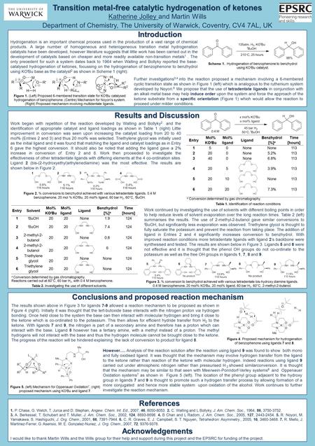 2 Transition metal-free catalytic hydrogenation of ketones Katherine Jolley and Martin Wills Department of Chemistry, The University of Warwick, Coventry,