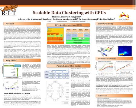 Scalable Data Clustering with GPUs Student: Andrew D. Pangborn 1 Advisors: Dr. Muhammad Shaaban 1, Dr. Gregor von Laszewski 2, Dr. James Cavenaugh 3, Dr.