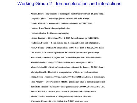 Working Group 2 - Ion acceleration and interactions.