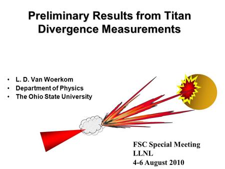 Preliminary Results from Titan Divergence Measurements L. D. Van Woerkom Department of Physics The Ohio State University FSC Special Meeting LLNL 4-6 August.