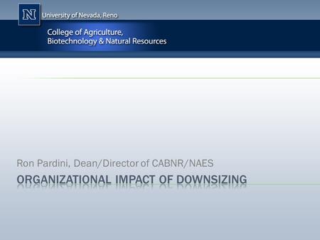 Ron Pardini, Dean/Director of CABNR/NAES. Positions Eliminated:  Associate Director of Nevada Ag Experiment Station  Assistant Director of Nevada Ag.