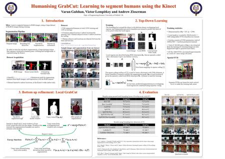 1. Introduction Humanising GrabCut: Learning to segment humans using the Kinect Varun Gulshan, Victor Lempitksy and Andrew Zisserman Dept. of Engineering.