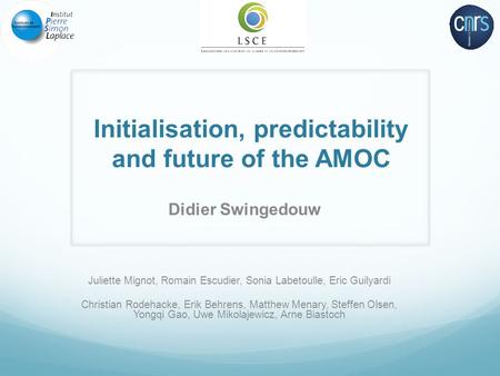 Initialisation, predictability and future of the AMOC Didier Swingedouw Juliette Mignot, Romain Escudier, Sonia Labetoulle, Eric Guilyardi Christian Rodehacke,