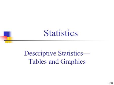 1/54 Statistics Descriptive Statistics— Tables and Graphics.